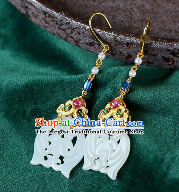 Handmade China National Jewelry Traditional Jade Eardrop Accessories Cheongsam Earrings