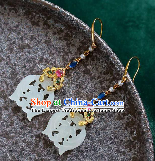 Handmade China National Jewelry Traditional Jade Eardrop Accessories Cheongsam Earrings