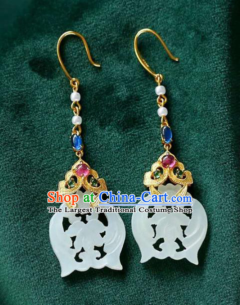 Handmade China National Jewelry Traditional Jade Eardrop Accessories Cheongsam Earrings
