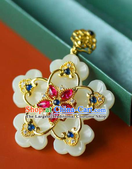 Chinese Classical Necklace Accessories Handmade National Jade Carving Flower Necklet Pendant