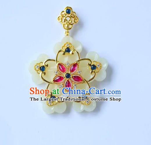 Chinese Classical Necklace Accessories Handmade National Jade Carving Flower Necklet Pendant
