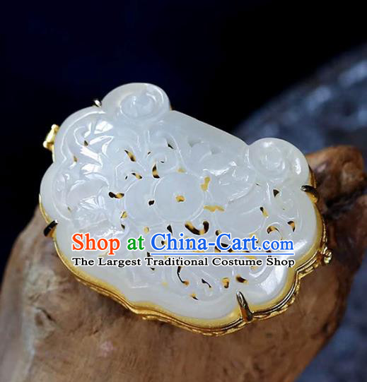 Chinese Handmade National Jade Necklet Pendant Classical Golden Sachet Necklace Accessories