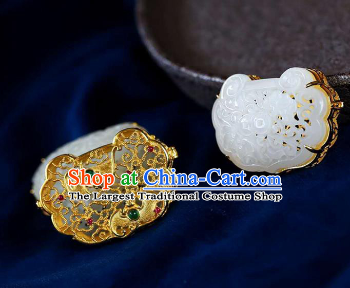 Chinese Handmade National Jade Necklet Pendant Classical Golden Sachet Necklace Accessories