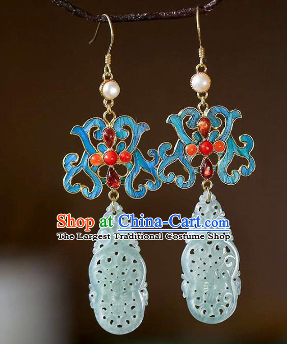 Handmade China Traditional Eardrop Cheongsam Jade Earrings National Jewelry Accessories