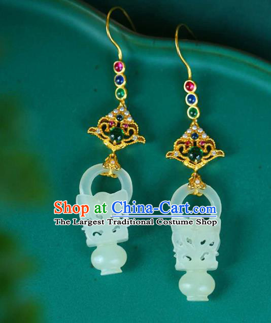 Handmade China Traditional Jade Basket Eardrop National Jewelry Accessories Cheongsam Gems Earrings