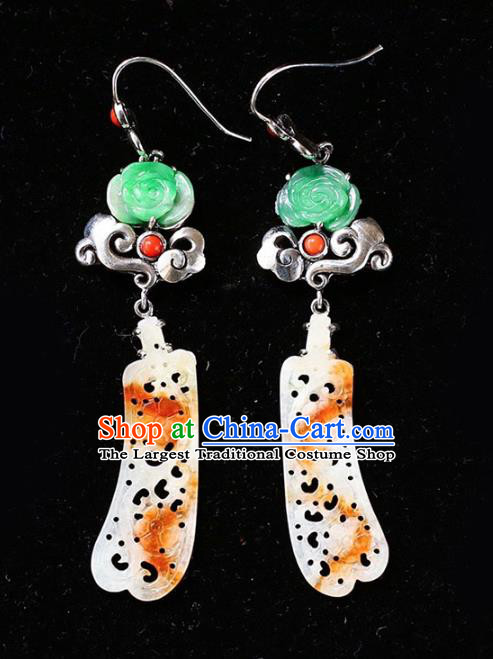 Handmade China Cheongsam Silver Eardrop Accessories Traditional Jewelry National Jadeite Earrings