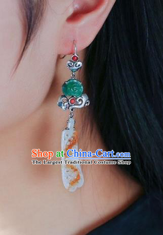 Handmade China Cheongsam Silver Eardrop Accessories Traditional Jewelry National Jadeite Earrings