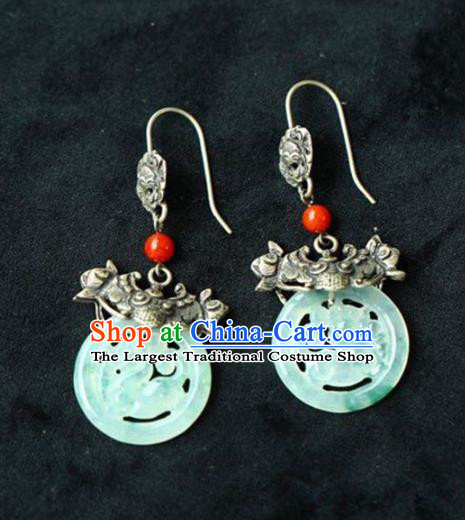 Handmade China Traditional Jade Jewelry Cheongsam Eardrop Accessories National Silver Carving Bat Earrings