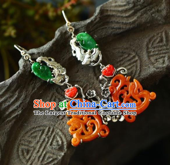 Handmade China Cheongsam Eardrop Accessories Traditional Jewelry National Jade Phoenix Earrings