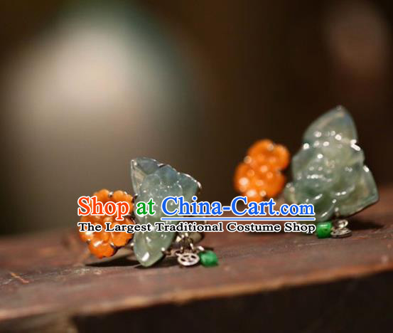 Chinese National Agate Flowers Ring Jewelry Traditional Handmade Jadeite Circlet Silver Accessories