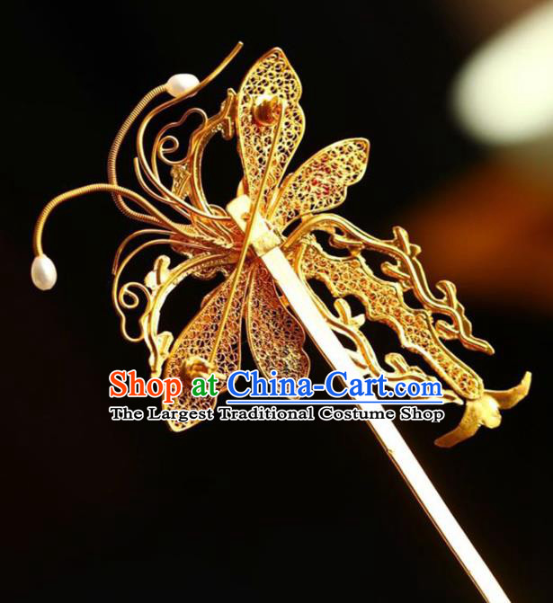 Chinese National Golden Dragonfly Brooch Jewelry Traditional Handmade Qing Dynasty Hairpin Cloisonne Hair Accessories
