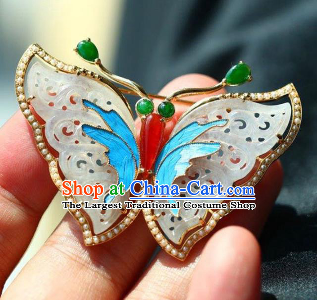 Chinese National Jade Butterfly Brooch Jewelry Traditional Handmade Breastpin Accessories