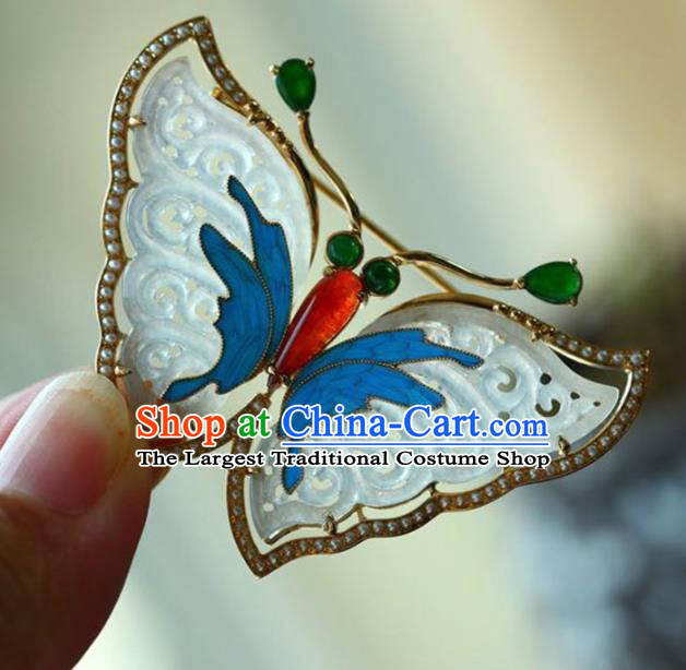 Chinese National Jade Butterfly Brooch Jewelry Traditional Handmade Breastpin Accessories