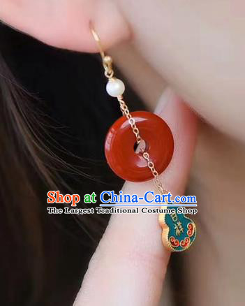 Handmade China National Enamel Gourd Earrings Traditional Jewelry Cheongsam Agate Peace Buckle Eardrop Accessories