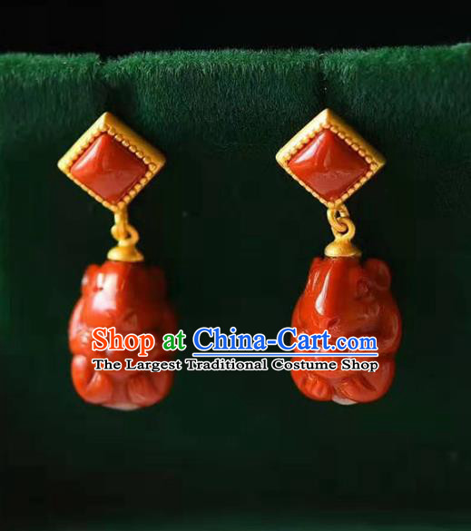 Handmade China National Earrings Traditional Jewelry Accessories Cheongsam Agate Eardrop
