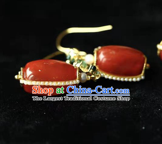 Handmade China National Agate Bucket Earrings Traditional Jewelry Accessories Cheongsam Pearls Eardrop