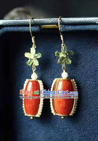 Handmade China National Agate Bucket Earrings Traditional Jewelry Accessories Cheongsam Pearls Eardrop