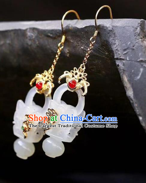 Handmade China Traditional Tourmaline Jewelry Accessories National Jade Basket Earrings Cheongsam Eardrop