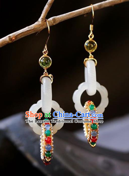 Handmade China National Gems Earrings Cheongsam Jade Eardrop Traditional Jewelry Accessories
