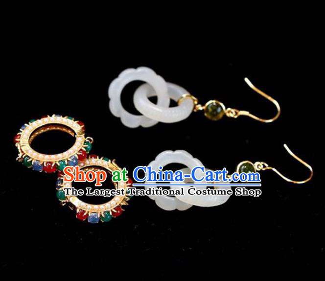 Handmade China National Gems Earrings Cheongsam Jade Eardrop Traditional Jewelry Accessories