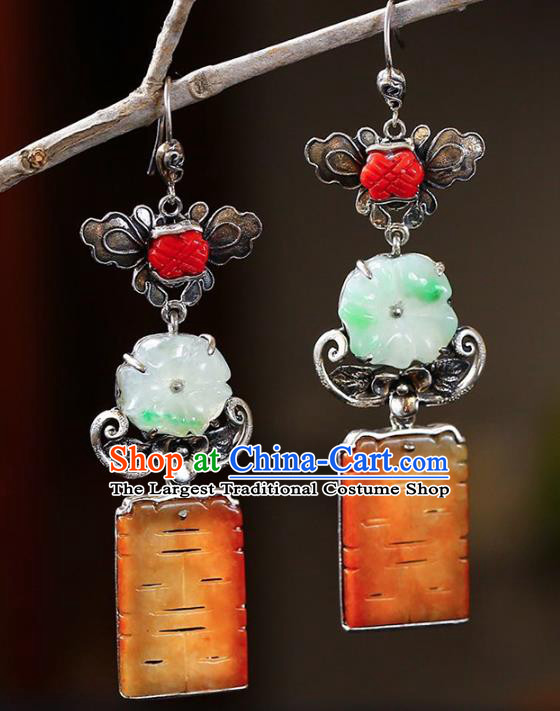 Handmade China Traditional Wedding Jewelry Accessories Cheongsam Jade Eardrop National Silver Earrings