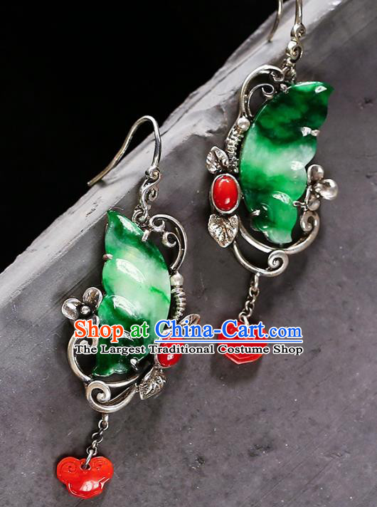Handmade China Cheongsam Agate Cloud Eardrop National Jade Butterfly Earrings Traditional Wedding Jewelry Accessories