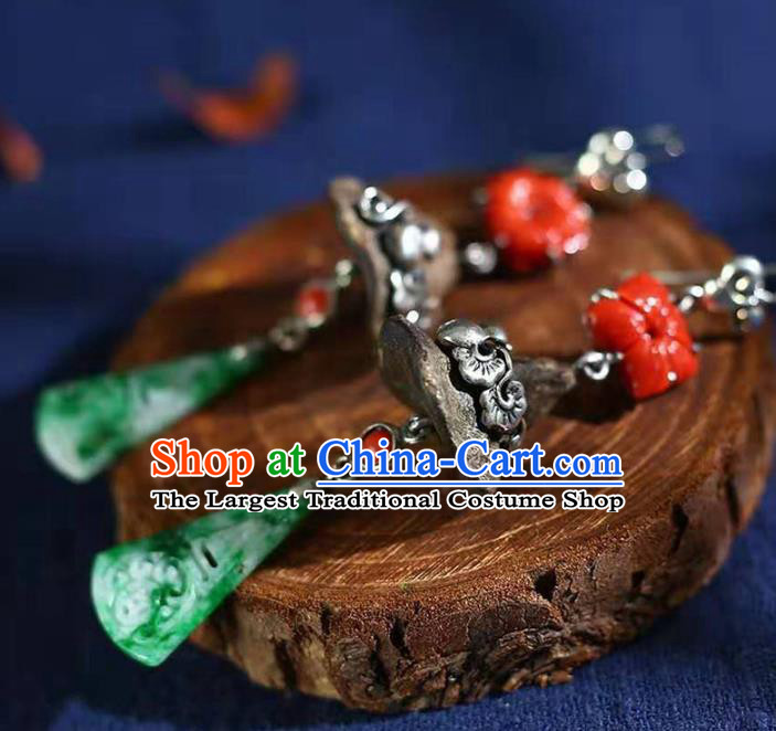 Handmade China Eaglewood Eardrop Jewelry Traditional Cheongsam Jade Accessories National Silver Gourd Earrings
