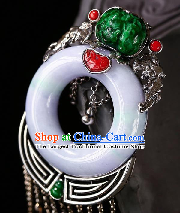 Chinese Handmade Silver Tassel Necklet Pendant National Classical Jade Necklace Accessories