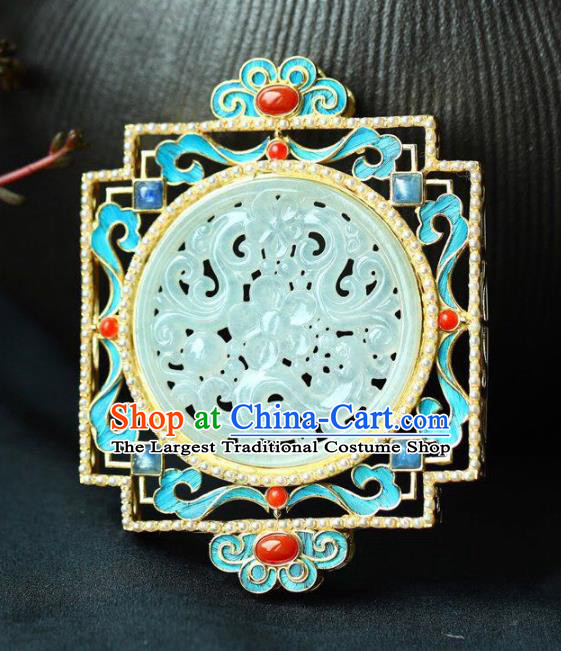 Chinese Classical Jade Carving Necklet Pendant Handmade Cloisonne Accessories National Necklace