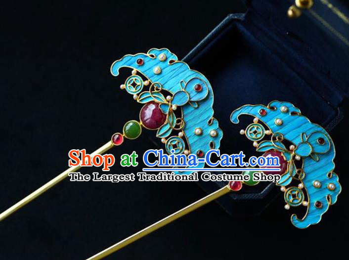 Chinese Handmade Qing Dynasty Court Accessories Traditional Ancient Empress Ruby Hairpin Jewelry