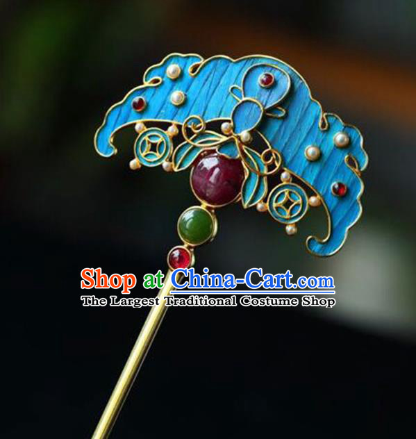 Chinese Handmade Qing Dynasty Court Accessories Traditional Ancient Empress Ruby Hairpin Jewelry
