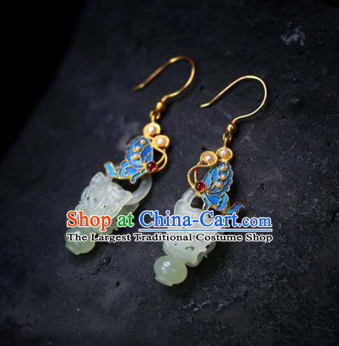 Handmade China Jade Vase Eardrop Jewelry Traditional Cheongsam Pearls Accessories National Butterfly Earrings