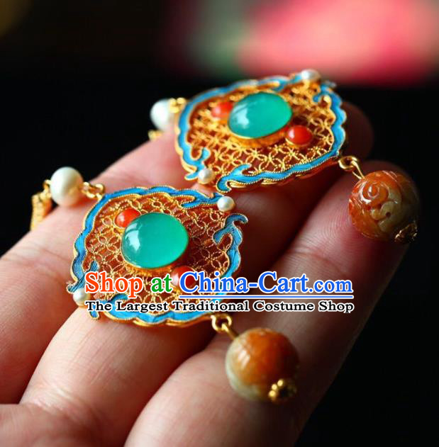 Handmade China Jadeite Eardrop Jewelry Traditional Qing Dynasty Accessories National Cheongsam Earrings
