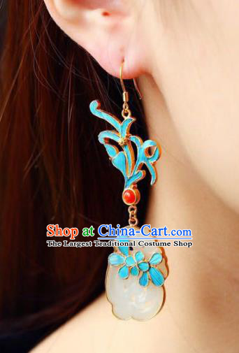 Handmade China White Jade Eardrop Jewelry Traditional Accessories National Cheongsam Orchid Earrings