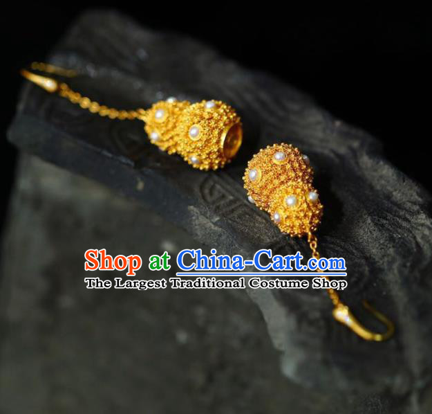 Handmade China Pearls Eardrop Jewelry Traditional Accessories National Cheongsam Golden Gourd Earrings