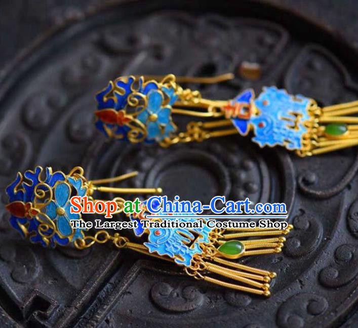 Handmade China Blueing Bat Eardrop Jewelry Traditional Accessories National Cheongsam Golden Tassel Earrings