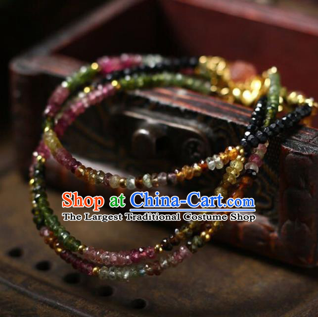 China National Tourmaline Lotus Bangle Traditional Jewelry Accessories Handmade Jadeite Tassel Bracelet