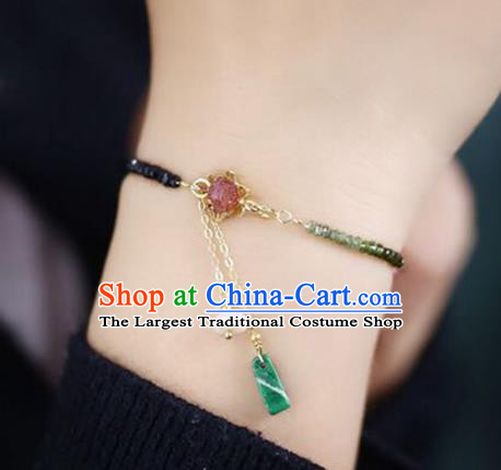 China National Tourmaline Lotus Bangle Traditional Jewelry Accessories Handmade Jadeite Tassel Bracelet