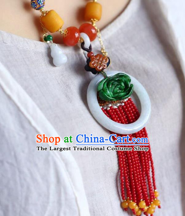 Chinese Classical Garnet Beads Tassel Necklet Pendant Handmade Jadeite Accessories National Necklace