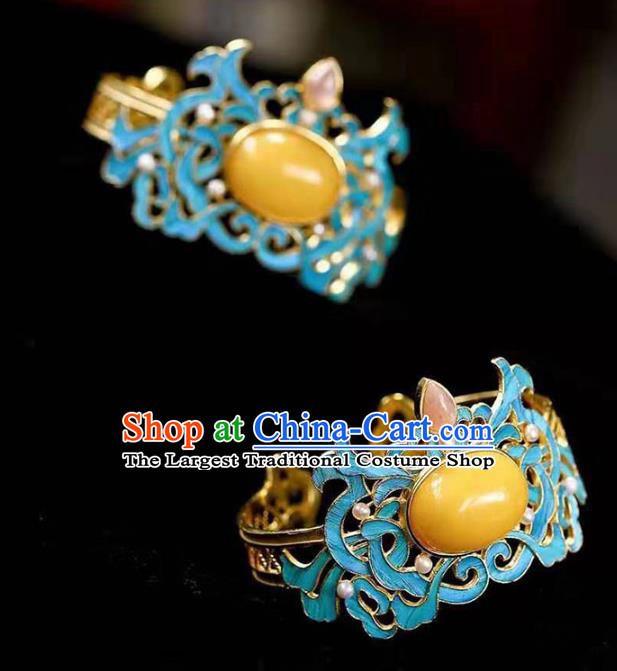 China Handmade Pink Tourmaline Bracelet Traditional Jewelry Accessories National Beeswax Bangle