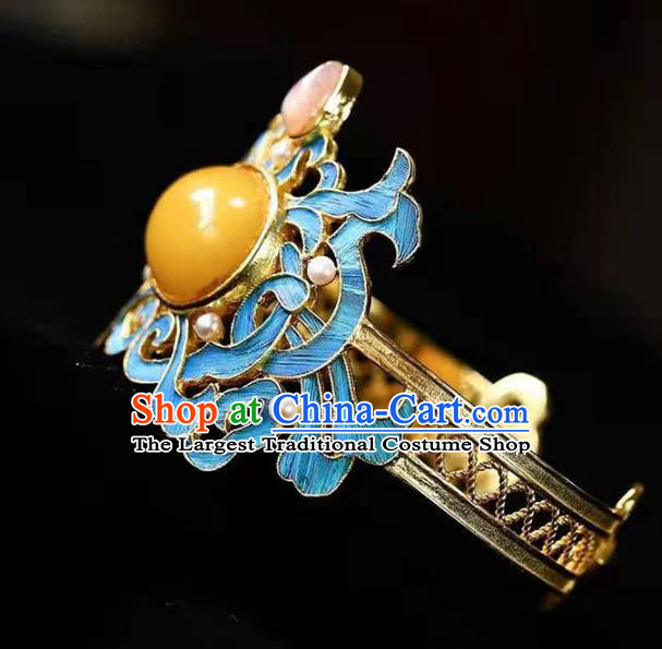 China Handmade Pink Tourmaline Bracelet Traditional Jewelry Accessories National Beeswax Bangle