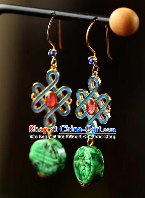 Handmade China Knot Eardrop Jewelry Traditional Cheongsam Tourmaline Accessories National Jadeite Earrings