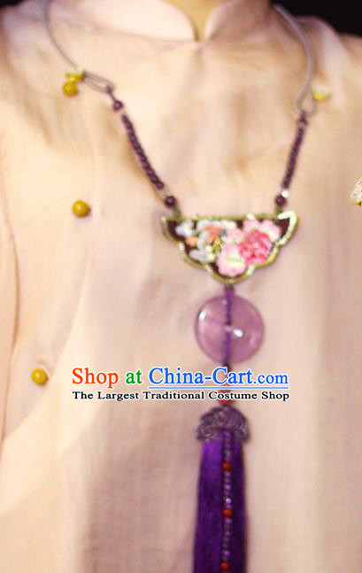 Chinese Classical Embroidered Butterfly Necklet Pendant Handmade Accessories National Purple Tassel Necklace