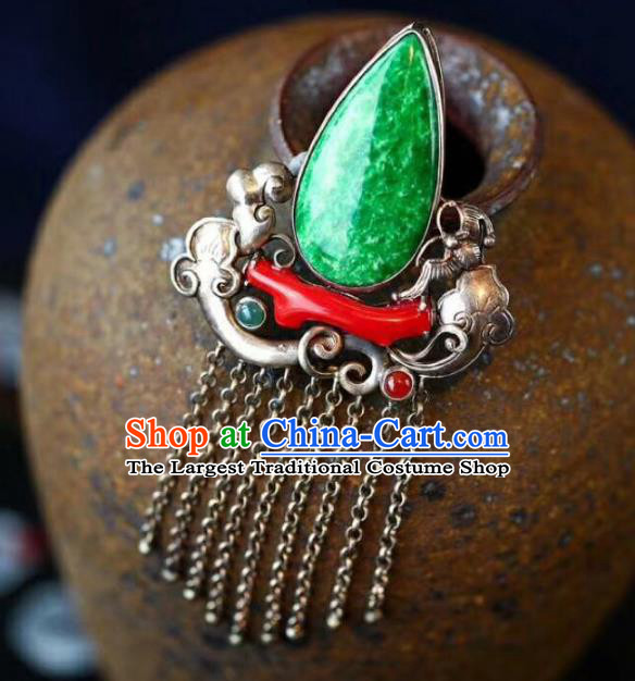 Chinese Classical Silver Tassel Necklet Jade Pendant Handmade National Topaz Rose Necklace Accessories