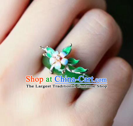 Chinese National Blueing Flower Ring Jewelry Traditional Handmade Silver Jade Circlet Accessories