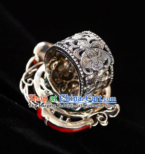 Chinese Traditional Handmade Jadeite Accessories Silver Ring National Circlet Jewelry