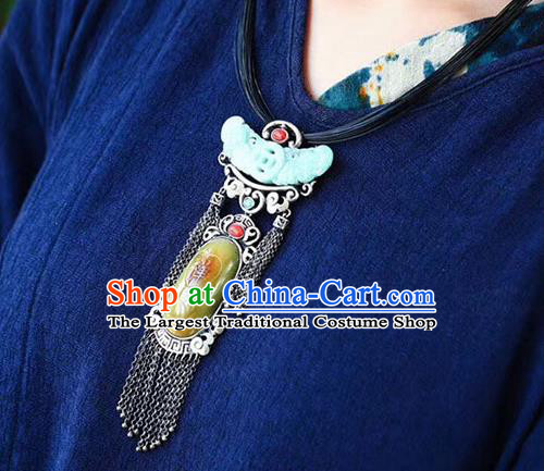 Chinese Classical Necklet Pendant Handmade National Jade Necklace Silver Tassel Accessories