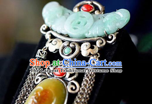 Chinese Classical Necklet Pendant Handmade National Jade Necklace Silver Tassel Accessories