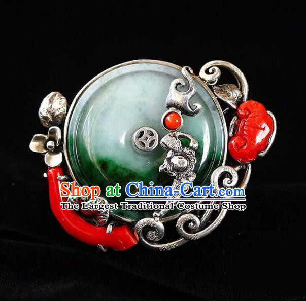 Chinese Traditional Handmade Jadeite Accessories Silver Ring National Circlet Jewelry