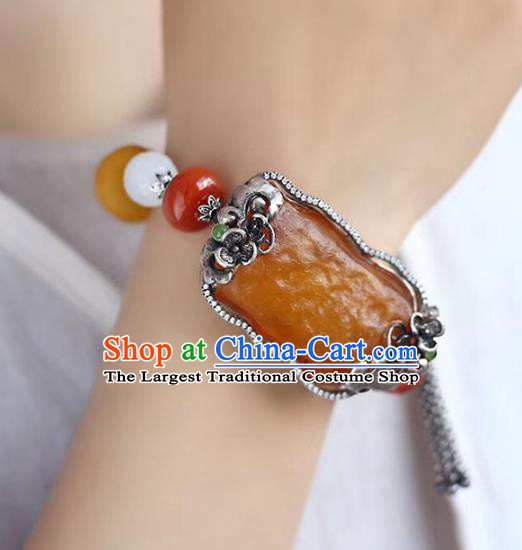 China National Beeswax Bangle Traditional Jewelry Accessories Handmade Retro Silver Bracelet